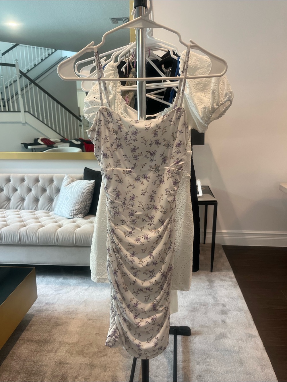 Windsor Cream Midi Slip Dress with Lavender Floral Print